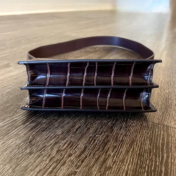 JW Pei Mini Flap Crossbody Burgundy Brown Croc Gold Hardware Vegan Leather Bag - Picture 7 of 16